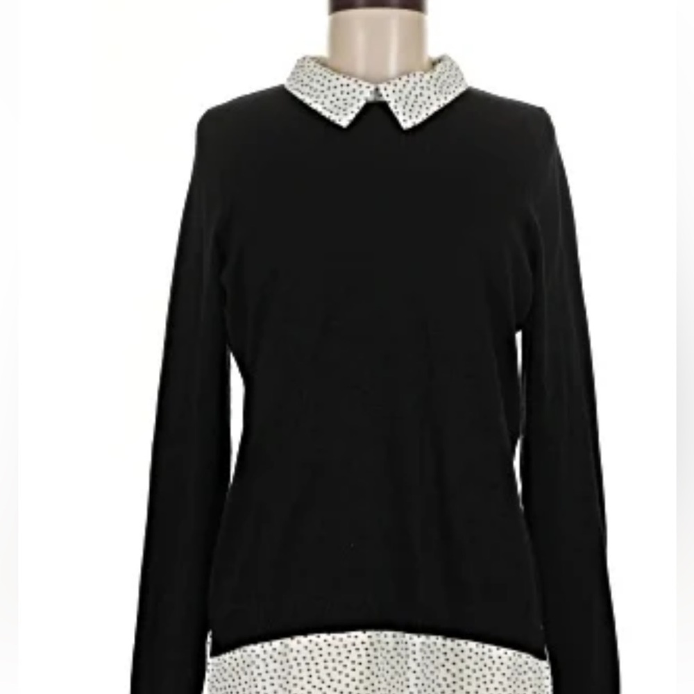Adrianna Papell Preppy Black & Polka Dot Twofer Sweater Workwear Top - M‎